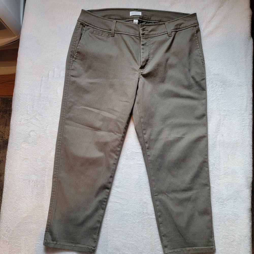 Market & Spruce Women's Olive Chino Pants Straight Leg Button Zip Casual